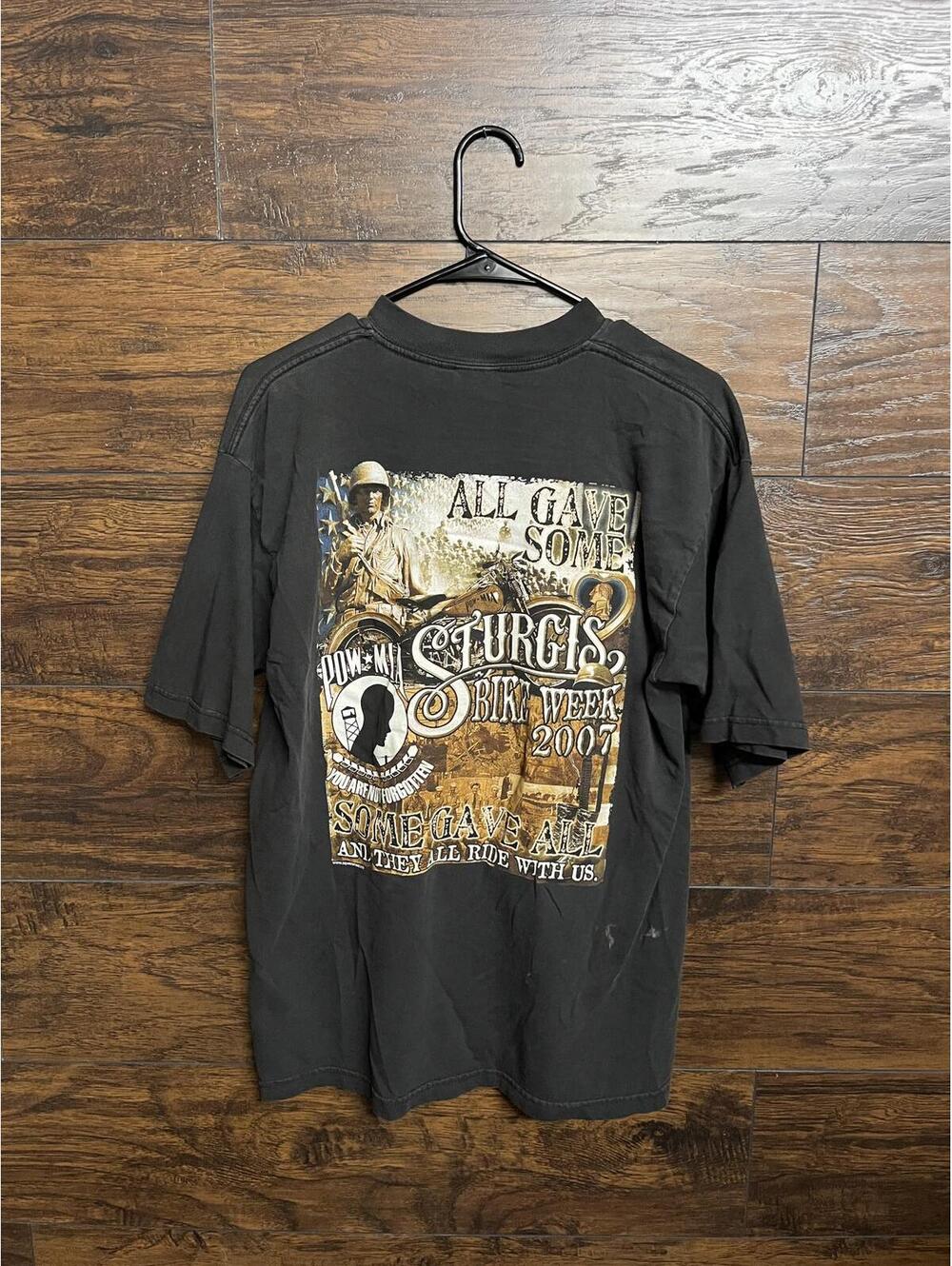 Faded Sturgis Bike Week T-shirt 2007 POW MIA We Remember -L